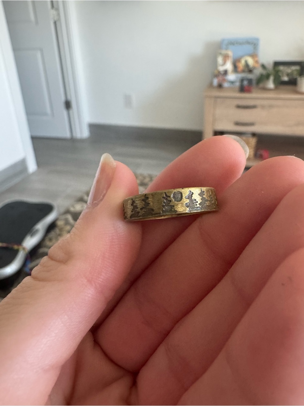 Handcrafted Brass Tree Band Ring - Gold Tone
